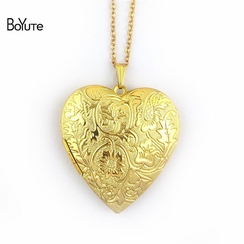 1 Piece 70CM Chain 40MM Metal Brass Floating Heart Locket Necklace 6 Colors Can Open Photo Locket Pendant Necklace