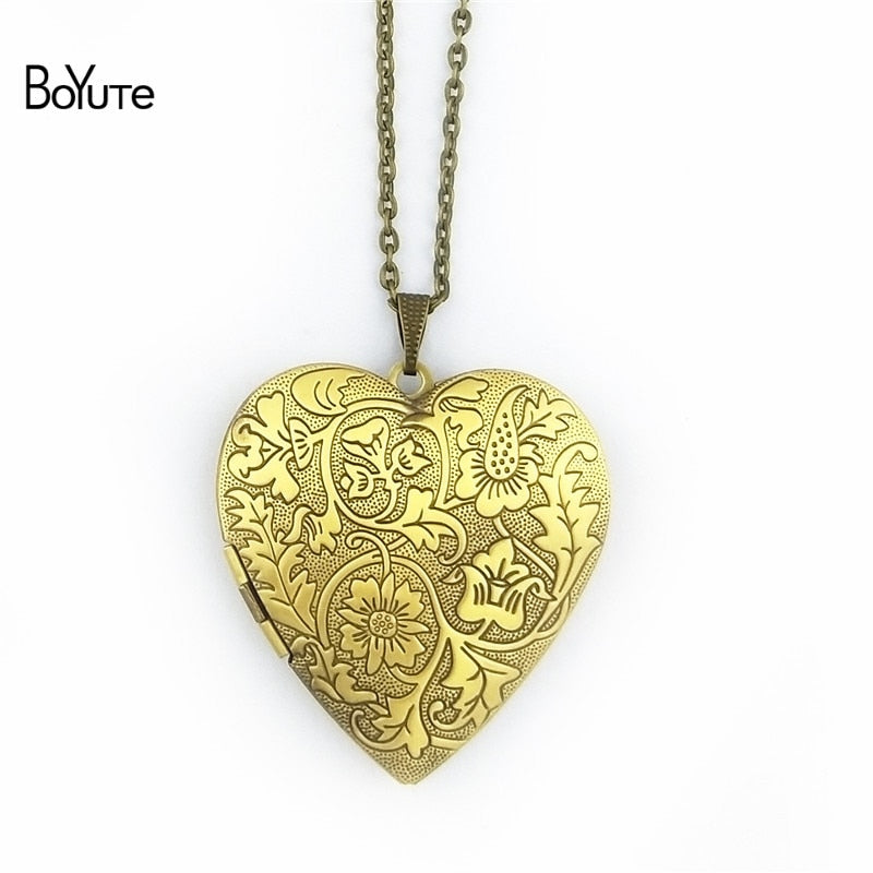 1 Piece 70CM Chain 40MM Metal Brass Floating Heart Locket Necklace 6 Colors Can Open Photo Locket Pendant Necklace