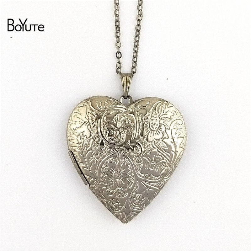 1 Piece 70CM Chain 40MM Metal Brass Floating Heart Locket Necklace 6 Colors Can Open Photo Locket Pendant Necklace