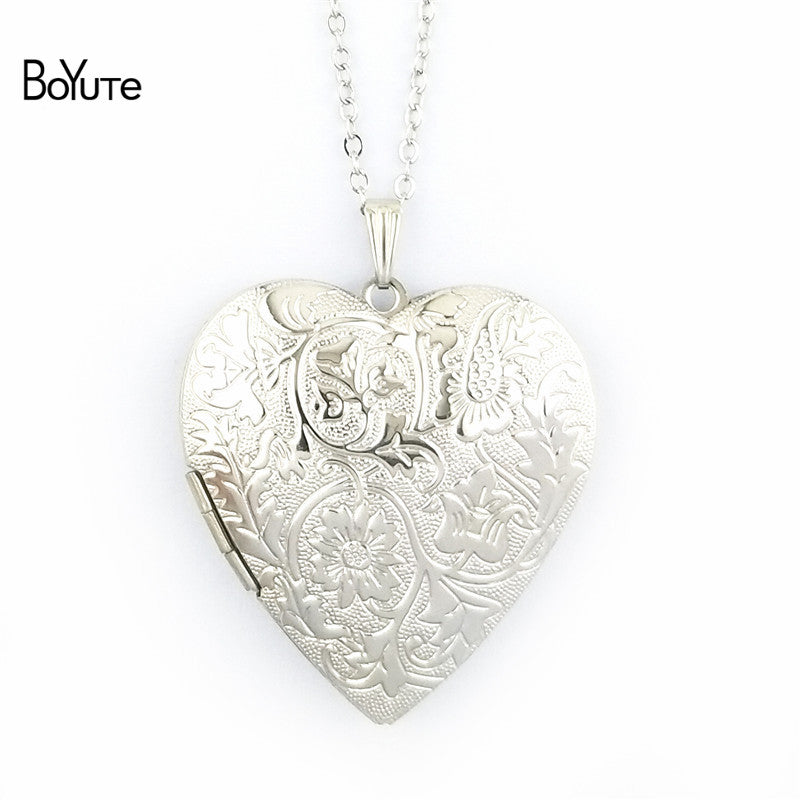 1 Piece 70CM Chain 40MM Metal Brass Floating Heart Locket Necklace 6 Colors Can Open Photo Locket Pendant Necklace