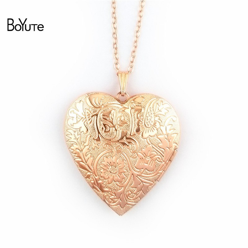 1 Piece 70CM Chain 40MM Metal Brass Floating Heart Locket Necklace 6 Colors Can Open Photo Locket Pendant Necklace