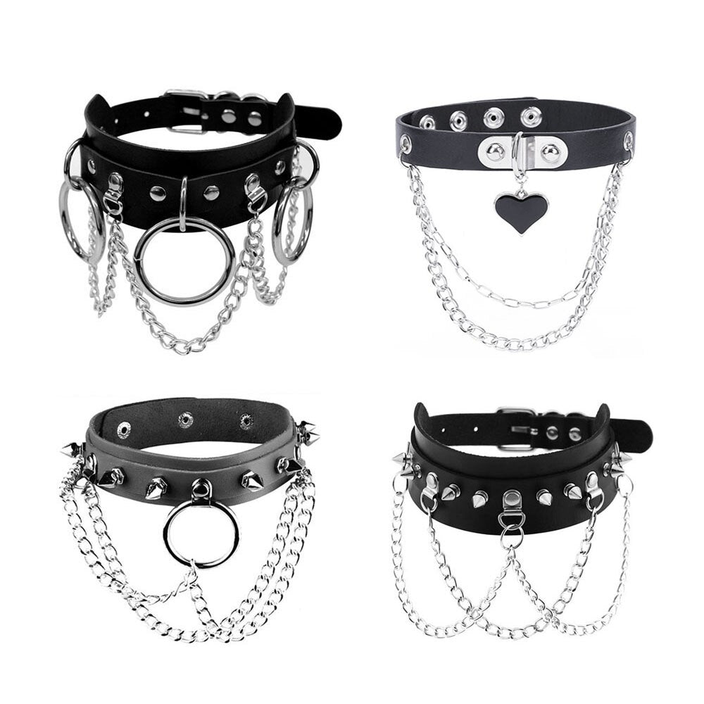 Body Accessories Cosplay Harajuku Punk Gothic Necklace Sexy PU Leather Spike Rock Goth Collar Choker Necklace