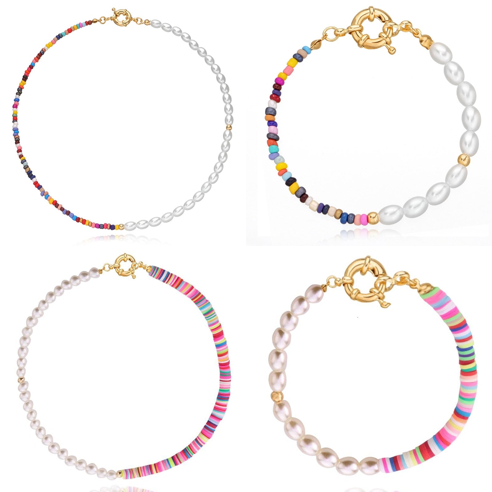 Boheimian Colorful Rice Beads Imitation Pearl Collar Necklace For Women Charm Punk Handmade Pottery Choker Jewelry Gift