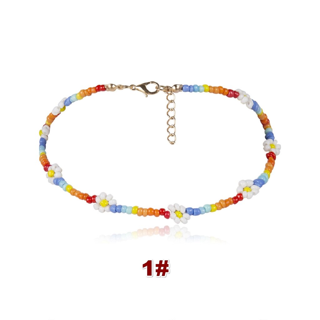 Bohemia Beaded Daisy Choker Necklace for Women Girls Summer Beach Jewelry Sweet Boho Colorful Beads Choker Necklaces