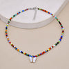 Bohemia Beads Choker Female Colorful Candy Neaklace With Butterfly Pendant Circle Lariat Bead Clavicle Chain Collar Jewelry Girl