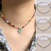Bohemia Beads Choker Female Colorful Candy Neaklace With Butterfly Pendant Circle Lariat Bead Clavicle Chain Collar Jewelry Girl