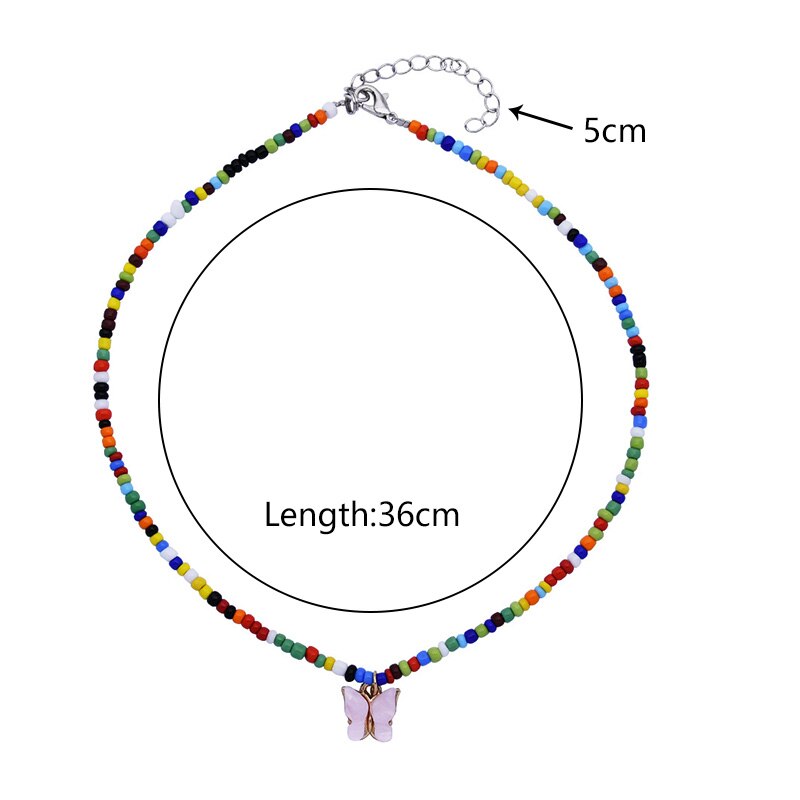 Bohemia Beads Choker Female Colorful Candy Neaklace With Butterfly Pendant Circle Lariat Bead Clavicle Chain Collar Jewelry Girl