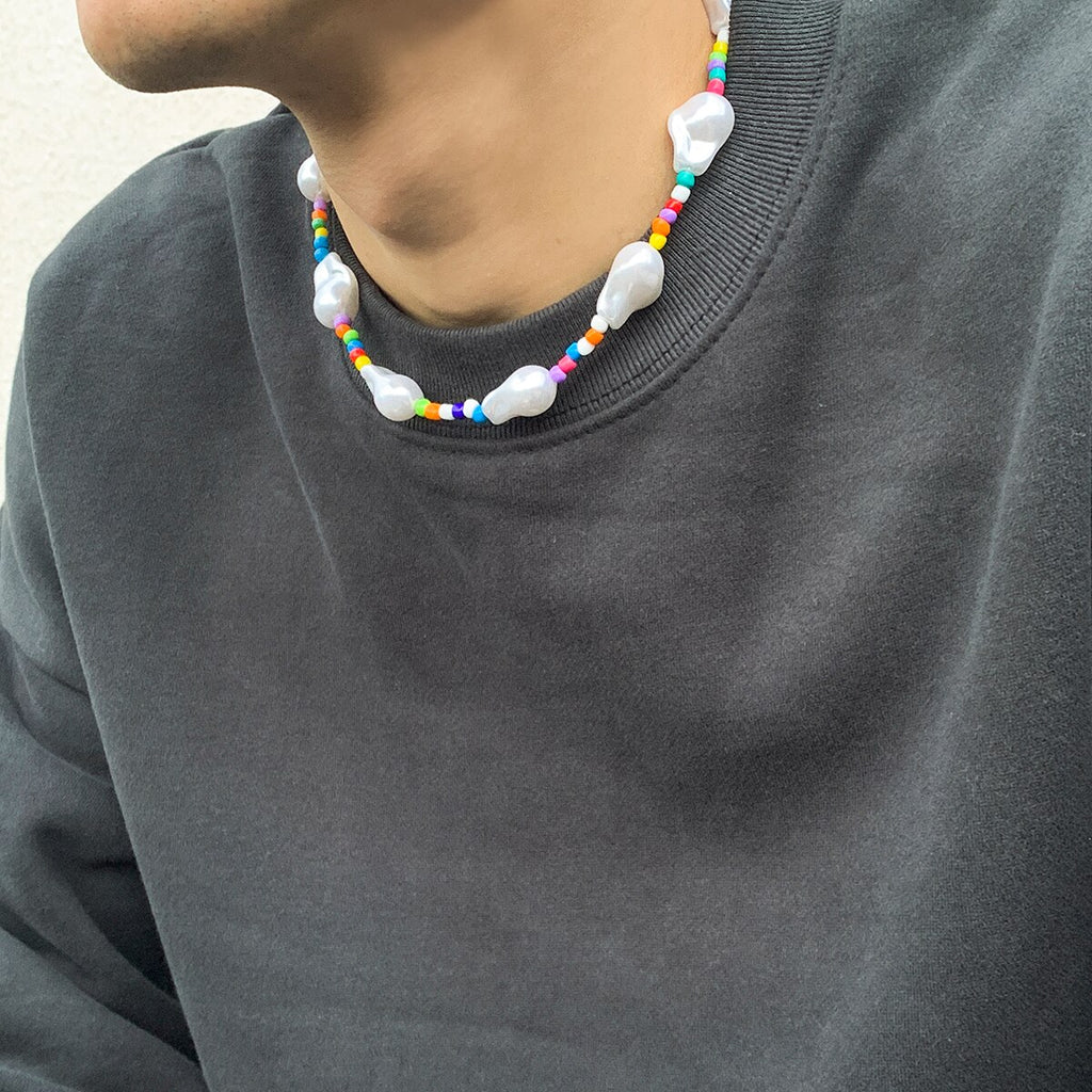 Bohemia Big Baroque Simulated Pearls Beaded Clavicle Chain Choker Necklace For Women Men Multicolor Seed Beads Chain Jewelry