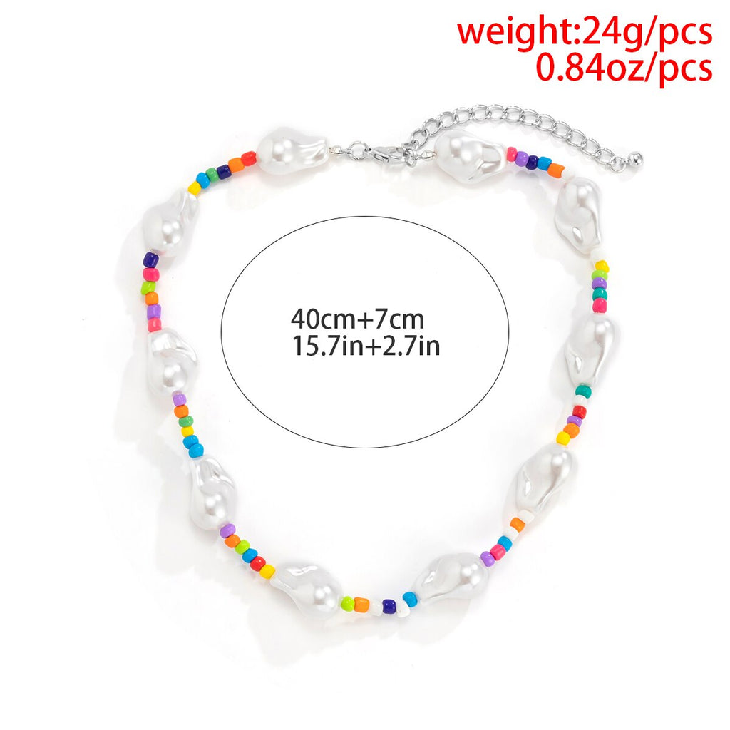 Bohemia Big Baroque Simulated Pearls Beaded Clavicle Chain Choker Necklace For Women Men Multicolor Seed Beads Chain Jewelry