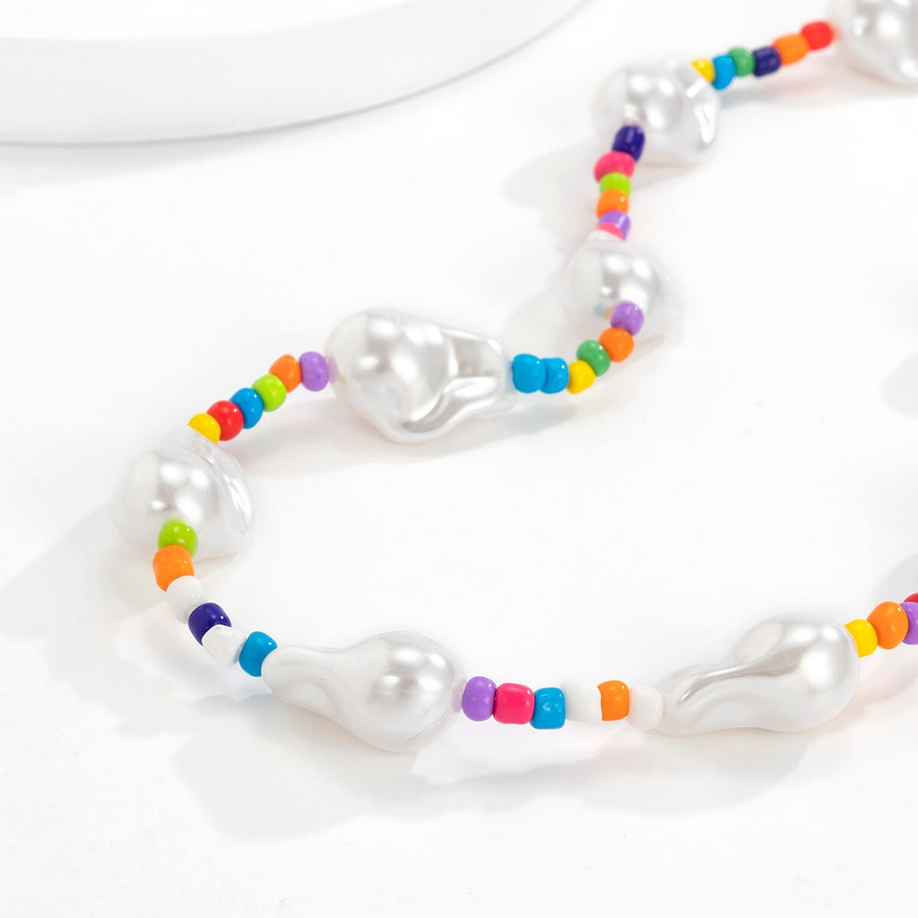 Bohemia Big Baroque Simulated Pearls Beaded Clavicle Chain Choker Necklace For Women Men Multicolor Seed Beads Chain Jewelry