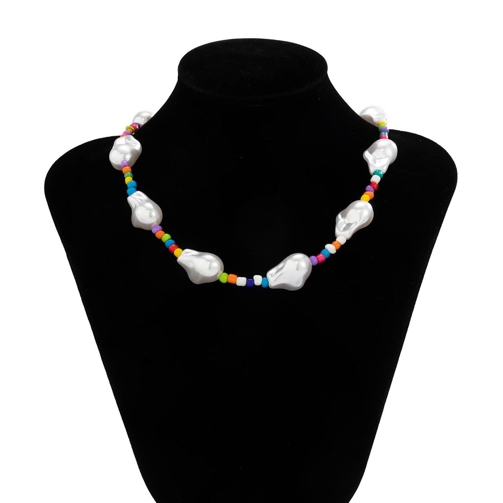 Bohemia Big Baroque Simulated Pearls Beaded Clavicle Chain Choker Necklace For Women Men Multicolor Seed Beads Chain Jewelry