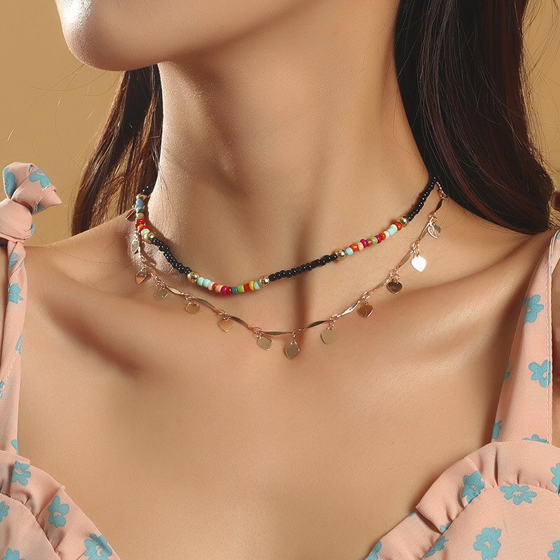 Bohemia Candy Color Beads Choker Multilayer Necklaces Womens Star Butterfly Letter Pendant Chain Neck Party Beach Jewelry Girls