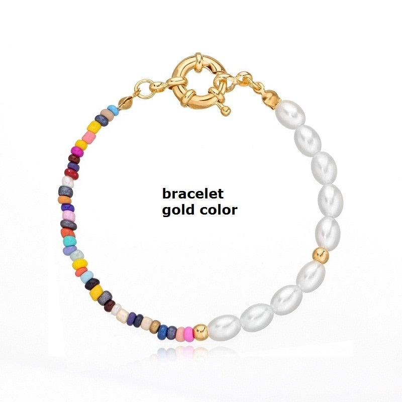 Bohemia Colorful Rice Beads Necklace Imitation Pearl Choker Handmade Chain For Women Party Beach Jewelry Gifts Accesorios