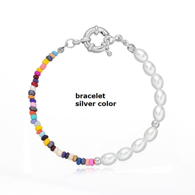 Bohemia Colorful Rice Beads Necklace Imitation Pearl Choker Handmade Chain For Women Party Beach Jewelry Gifts Accesorios