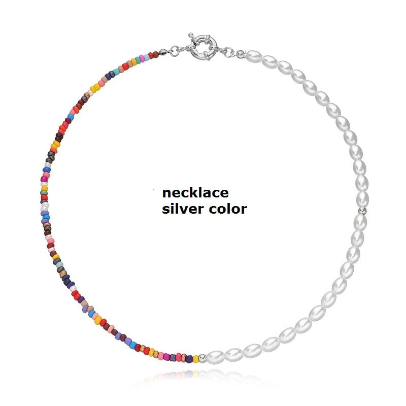 Bohemia Colorful Rice Beads Necklace Imitation Pearl Choker Handmade Chain For Women Party Beach Jewelry Gifts Accesorios
