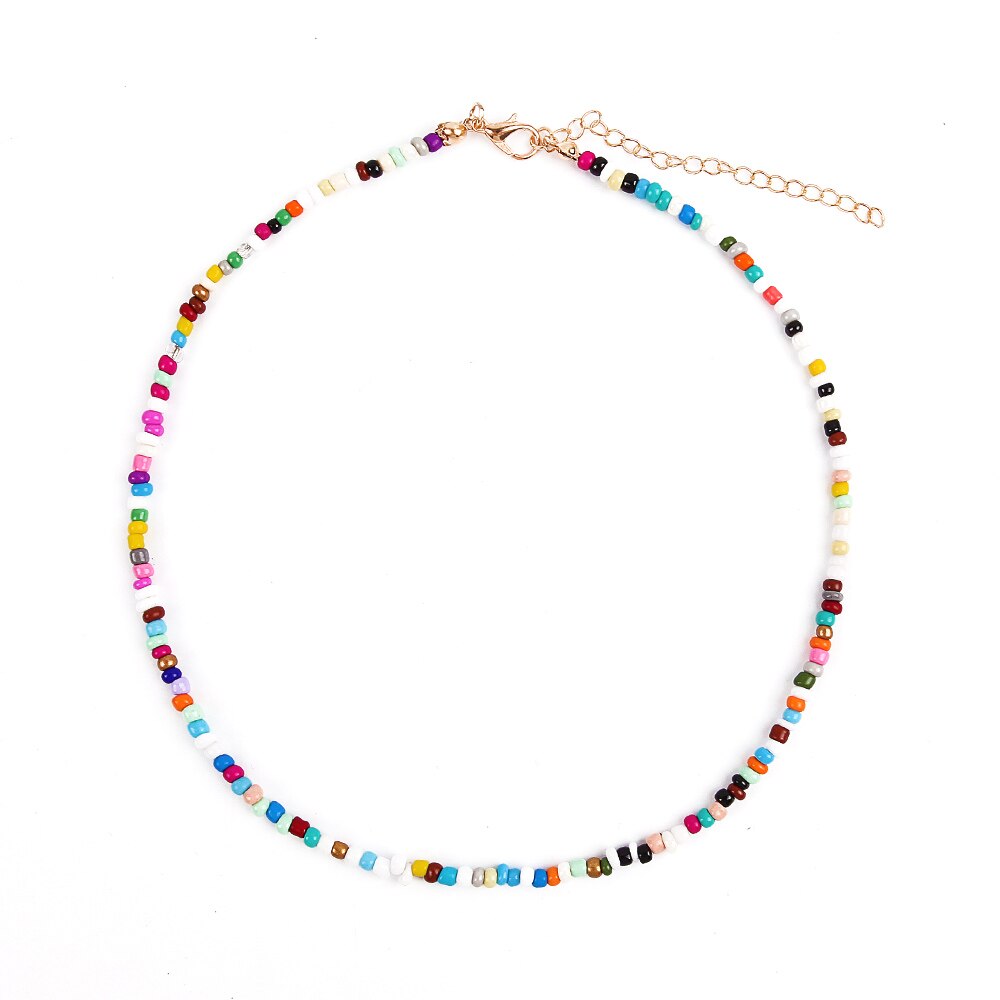 Bohemia Colorful Rice Beads Strand Necklaces For Women Teens Girls Adjustable Clavicle Choker Necklace Trendy Beach Jewelry