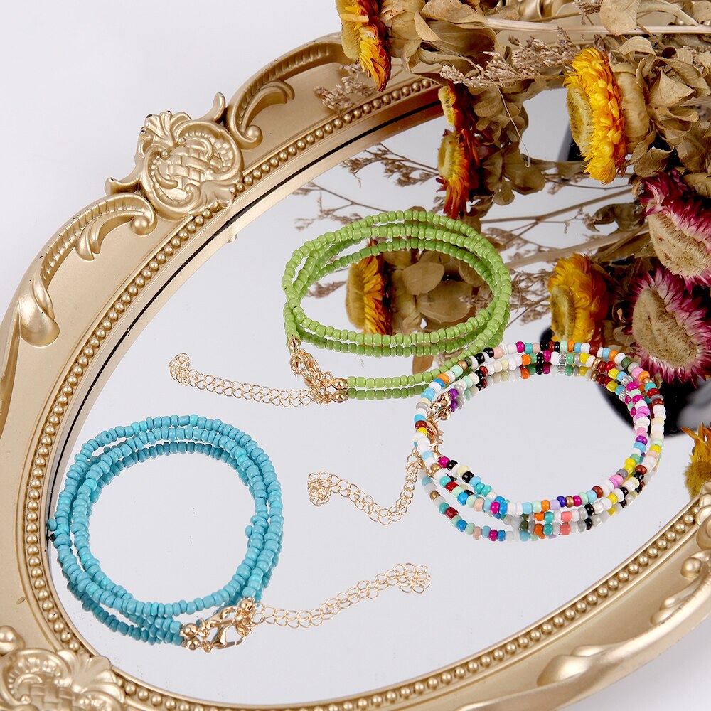 Bohemia Colorful Rice Beads Strand Necklaces For Women Teens Girls Adjustable Clavicle Choker Necklace Trendy Beach Jewelry