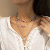Bohemia Cute Colorful Beaded Chain Transparent Rainbow Beaded Baroque Pearls Necklace for Women Party Bitch Letters Necklace