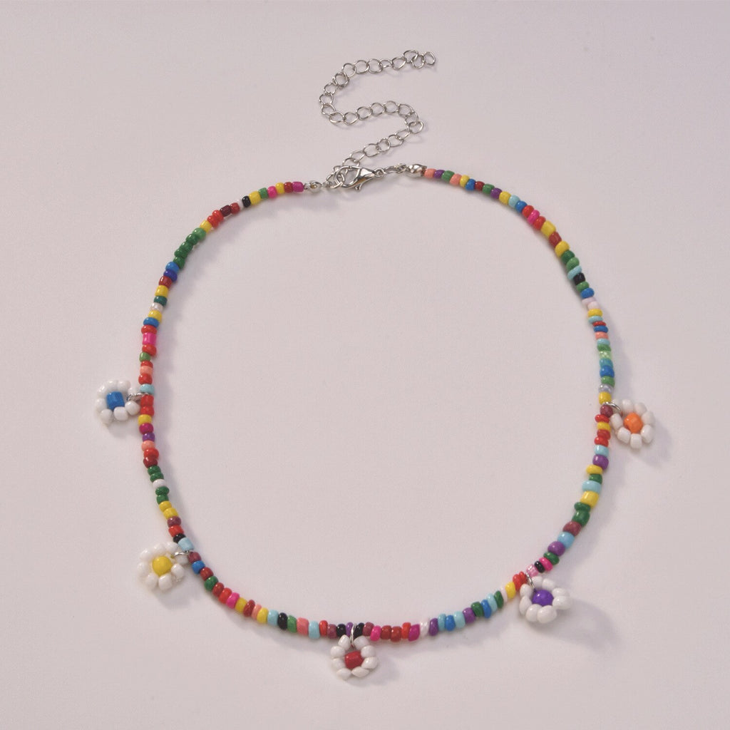 Bohemia Flower Beaded Necklace For Women Boho Vintage Charm Bead Chain Necklaces Women&#39;s Simple Party Choker Jewelry Set