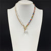 Bohemia Gold Color Plating Irregular Pearl Colorful Bead Strand Key Charm T O Bar Necklace For Women Girl Elegant Gorgeous Jewel