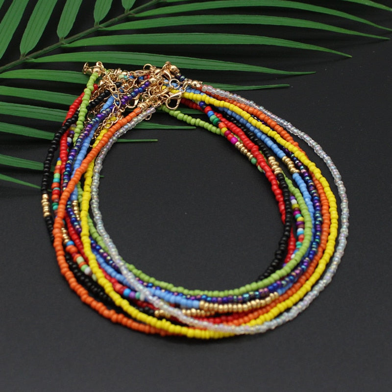 Bohemia Handmade Rainbow Seed Beads Simple Choker Necklace Women's  Wild Sweet Colorful Collar Jewelry Gift