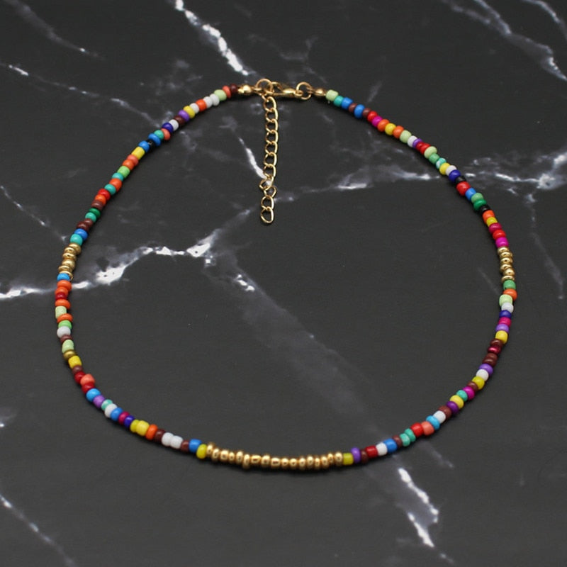 Bohemia Handmade Rainbow Seed Beads Simple Choker Necklace Women's  Wild Sweet Colorful Collar Jewelry Gift