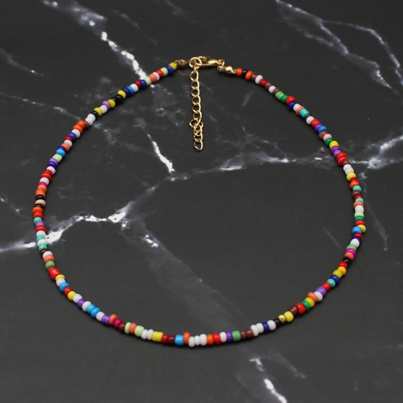 Bohemia Handmade Rainbow Seed Beads Simple Choker Necklace Women's  Wild Sweet Colorful Collar Jewelry Gift