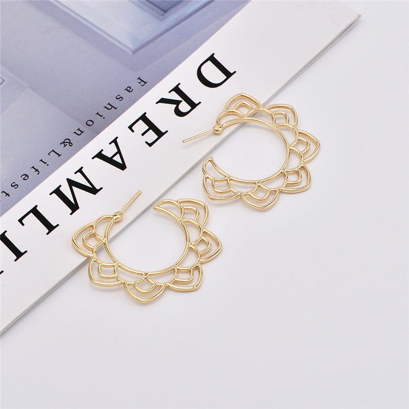 Bohemia Hoop Earrings 2020 Fashion Gold Color For Women Flower Boho Ethnic Earring Circle Brincos Pendientes Wedding Jewelry