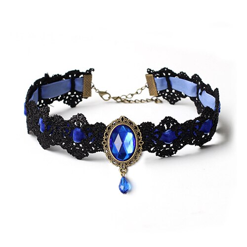 Bohemia Lace Gothic Tattoo Choker Necklace Women Vintage Black Red Blue Crystal Necklaces Gothic Punk Collar Choker Jewelry