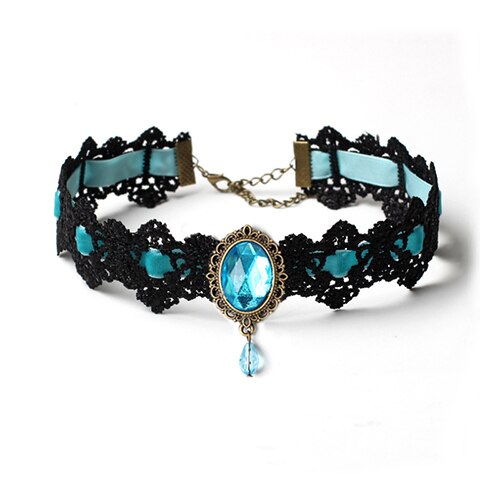 Bohemia Lace Gothic Tattoo Choker Necklace Women Vintage Black Red Blue Crystal Necklaces Gothic Punk Collar Choker Jewelry