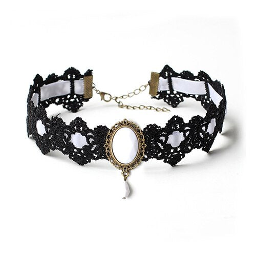 Bohemia Lace Gothic Tattoo Choker Necklace Women Vintage Black Red Blue Crystal Necklaces Gothic Punk Collar Choker Jewelry