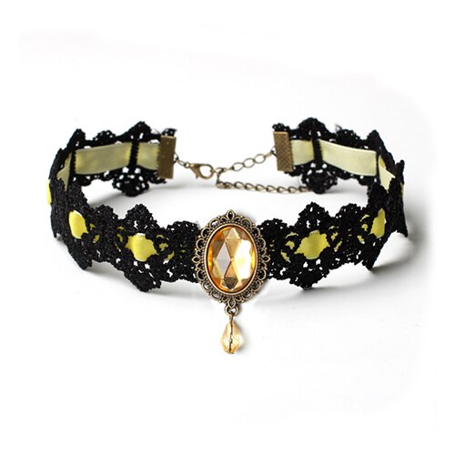 Bohemia Lace Gothic Tattoo Choker Necklace Women Vintage Black Red Blue Crystal Necklaces Gothic Punk Collar Choker Jewelry