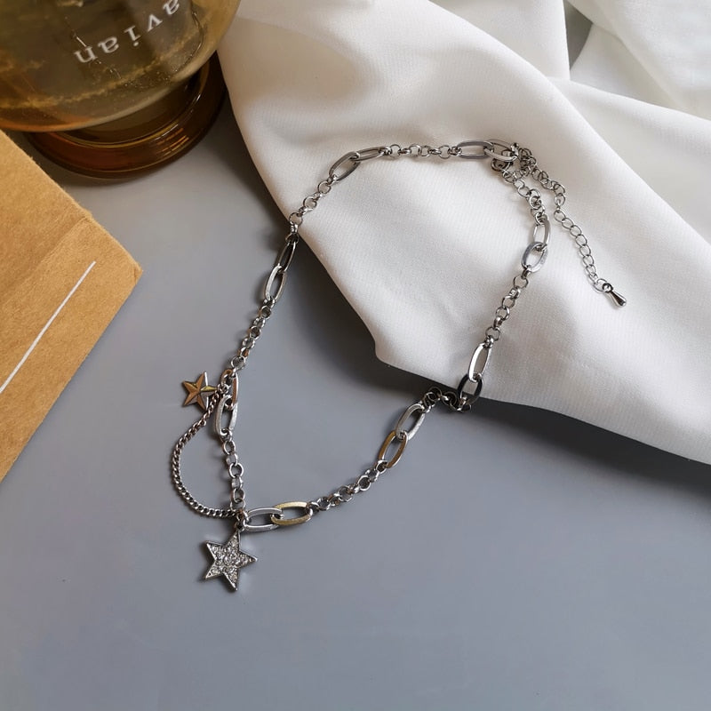 Bohemia Metal Geometry Star Pendant Necklace Vintage Contracted Joker Sweater Chains Choker Necklace for Women