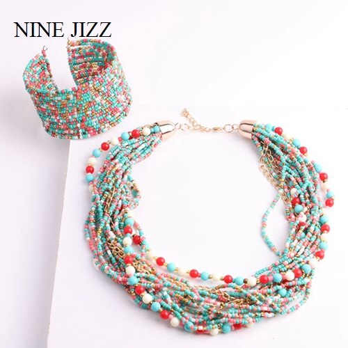 Bohemia Necklace For Women Brand Exaggerated  Multilayer Beads Statement Choker Chunky Necklace