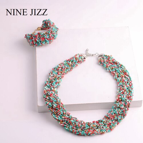 Bohemia Necklace For Women Brand Exaggerated  Multilayer Beads Statement Choker Chunky Necklace