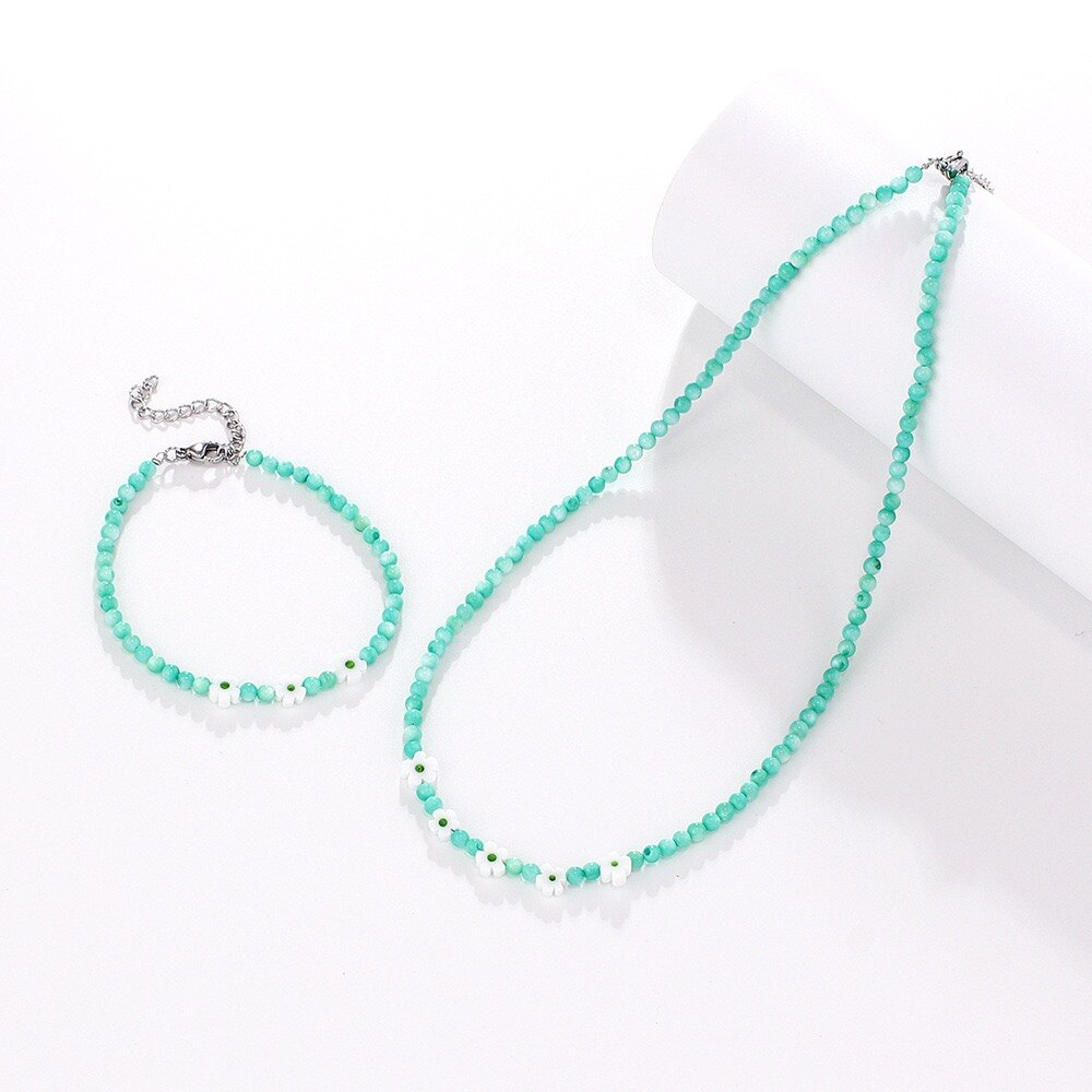 Bohemia Shell Beads Bracelets Necklaces Ethnic Hand-made Ceramic Flower Necklace Bracelet for Women Girl Popular Jewelry