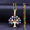 Bohemia Stainless Steel Colorful Turkey Eyes Necklaces Pendants Women Gold Color Tree of Life Necklaces jewlery collier N5206S04