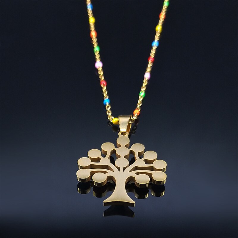 Bohemia Stainless Steel Colorful Turkey Eyes Necklaces Pendants Women Gold Color Tree of Life Necklaces jewlery collier N5206S04