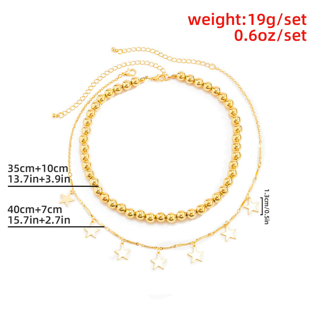 Bohemia Star Choker Necklace Women's Neck Chain Gold Color Hiphop Punk Ball Beads Necklace Kpop Collier Femme Chocker Jewelry