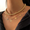 Bohemia Star Choker Necklace Women's Neck Chain Gold Color Hiphop Punk Ball Beads Necklace Kpop Collier Femme Chocker Jewelry