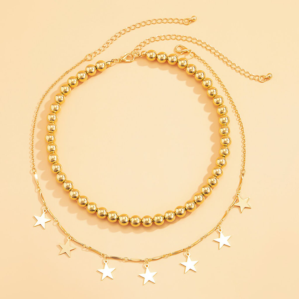 Bohemia Star Choker Necklace Women's Neck Chain Gold Color Hiphop Punk Ball Beads Necklace Kpop Collier Femme Chocker Jewelry