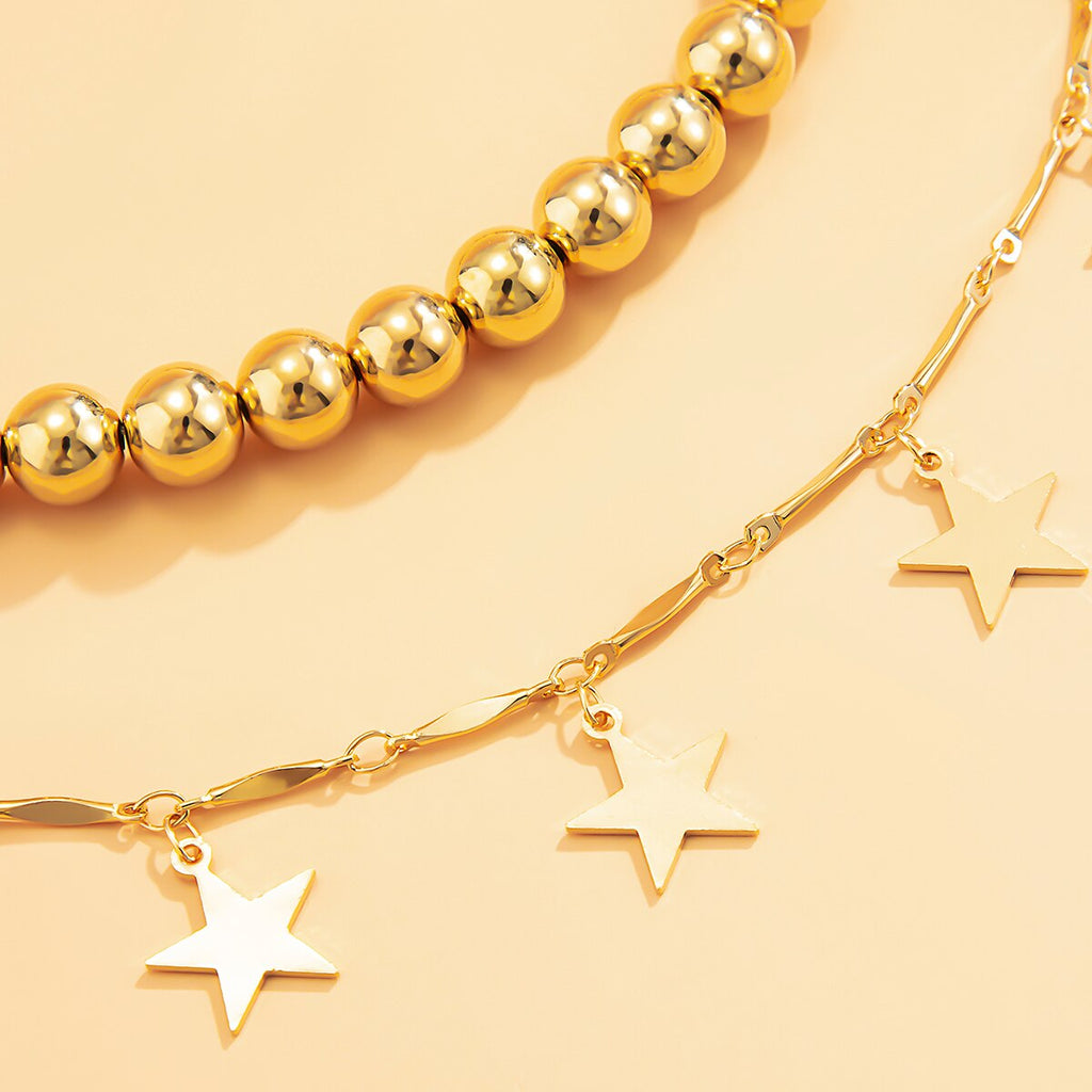 Bohemia Star Choker Necklace Women's Neck Chain Gold Color Hiphop Punk Ball Beads Necklace Kpop Collier Femme Chocker Jewelry