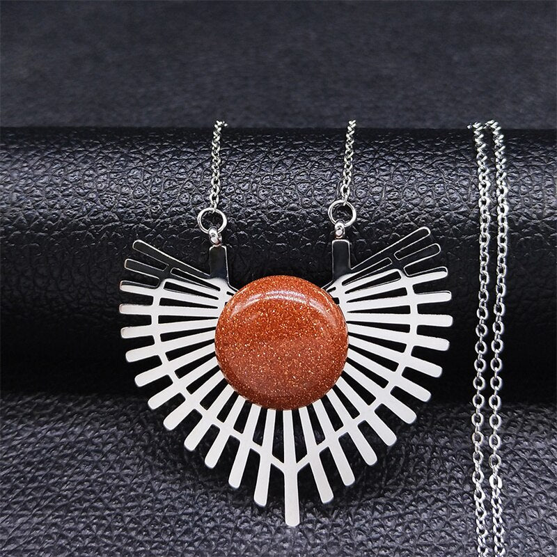 Bohemia Stone Stainless Steel Flower Chain Necklaces Women Silver Color Necklaces Jewelry cadenas de acero inoxidab N9207S04