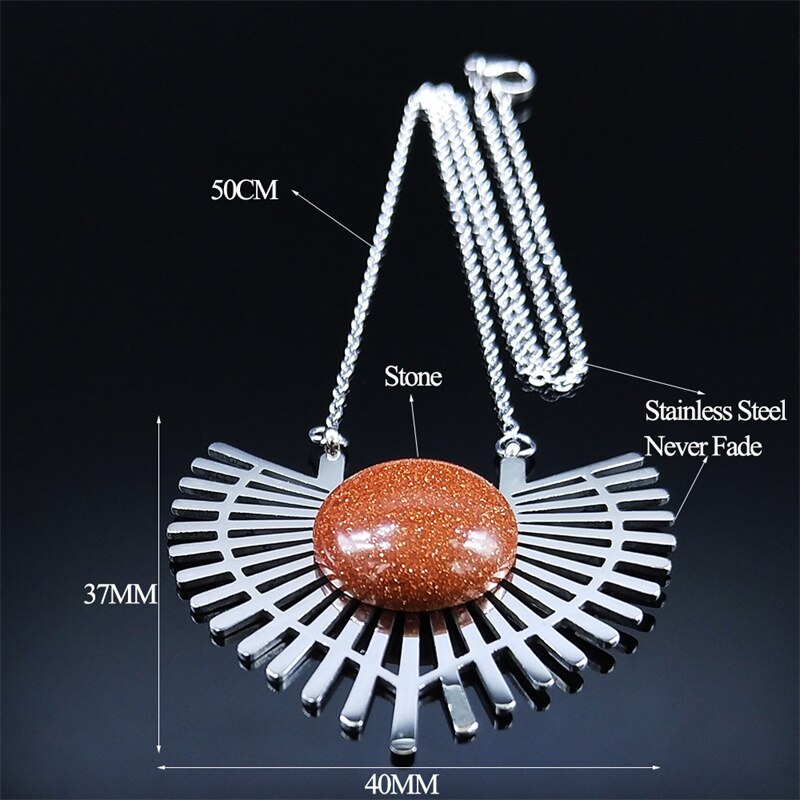 Bohemia Stone Stainless Steel Flower Chain Necklaces Women Silver Color Necklaces Jewelry cadenas de acero inoxidab N9207S04