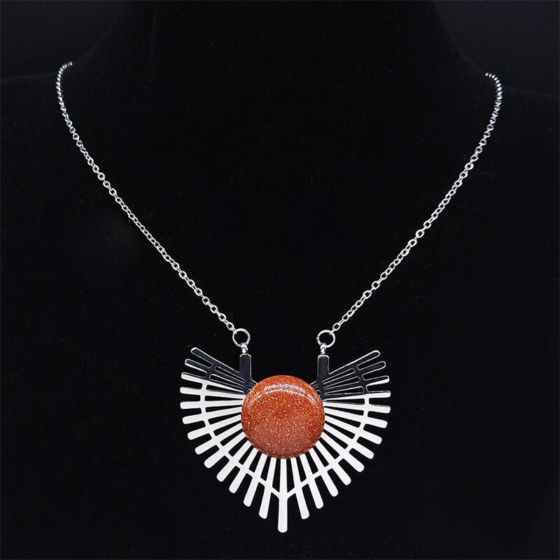 Bohemia Stone Stainless Steel Flower Chain Necklaces Women Silver Color Necklaces Jewelry cadenas de acero inoxidab N9207S04