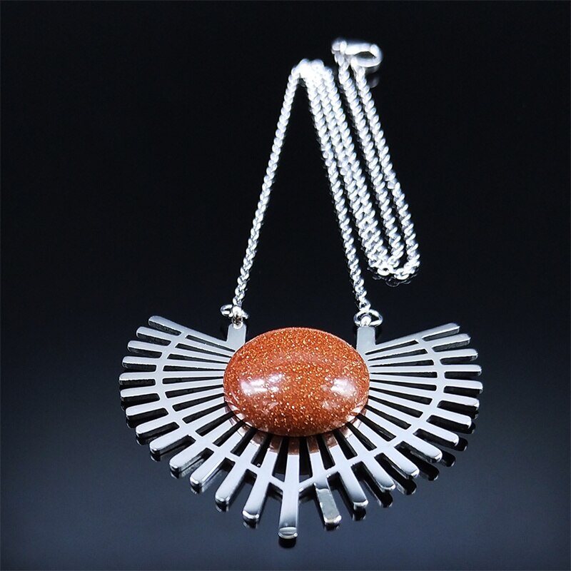 Bohemia Stone Stainless Steel Flower Chain Necklaces Women Silver Color Necklaces Jewelry cadenas de acero inoxidab N9207S04