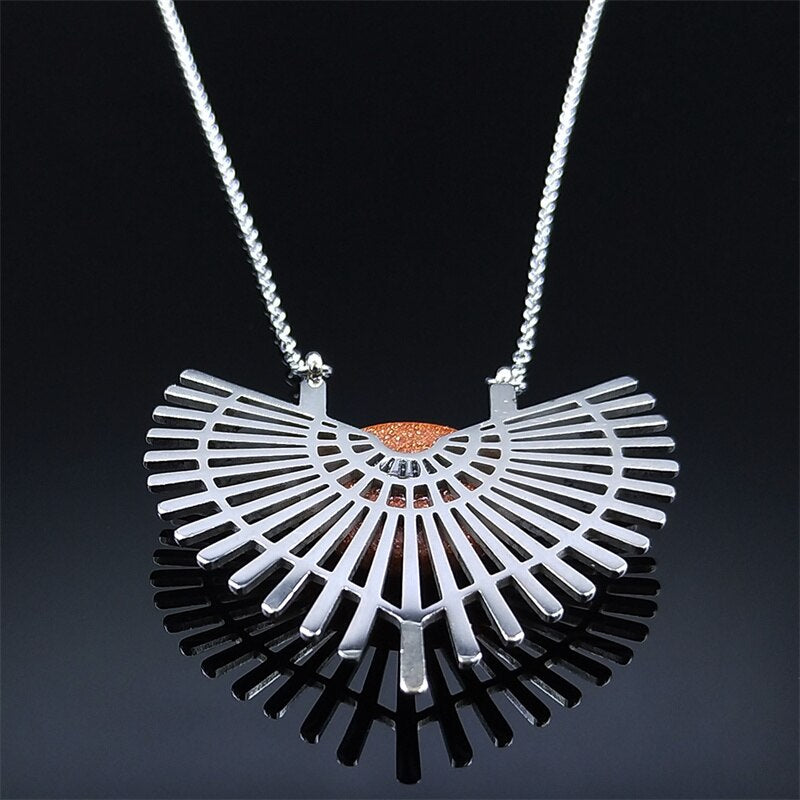 Bohemia Stone Stainless Steel Flower Chain Necklaces Women Silver Color Necklaces Jewelry cadenas de acero inoxidab N9207S04