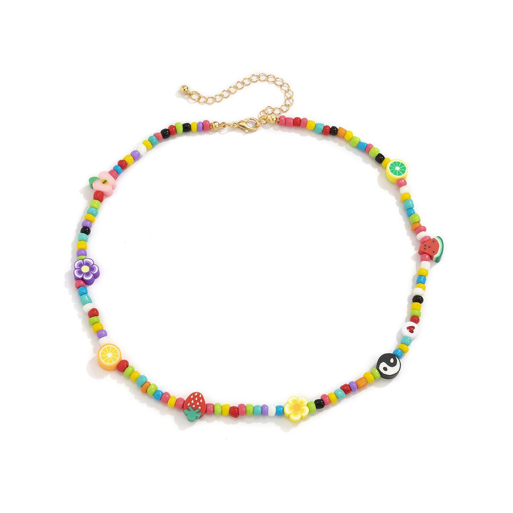 Bohemia Style Smiling Face Bead Necklace Colorful Rice Bead Aesthetic Necklace for Women  Girl Gift Jewelry