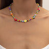 Bohemia Style Smiling Face Bead Necklace Colorful Rice Bead Aesthetic Necklace for Women  Girl Gift Jewelry