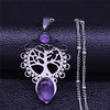 Bohemia Tree of Life Stainless Steel Purple Crystal Necklace Wmen Silver Color Necklace Charm Vacation bijuteria N4334S04